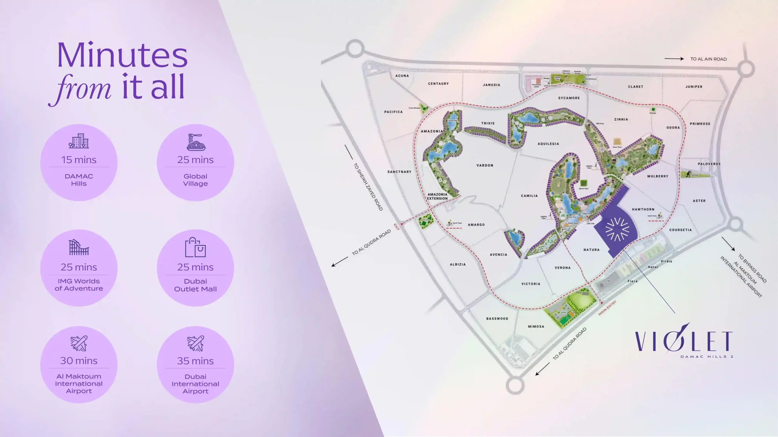 Violet at Damac Hills 2 Loation Map